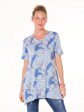 Fresh Produce Sapphire Paisley Print Cotton Knit Short Sleeve Tee Blue Size SM